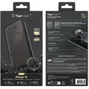 Pack TigerGlass Protection d'écran en verre trempé + Camera Ring pour iPhone 15 pas cher