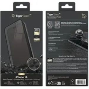 Pack TigerGlass Protection d'écran en verre trempé + Camera Ring pour iPhone 16 pas cher