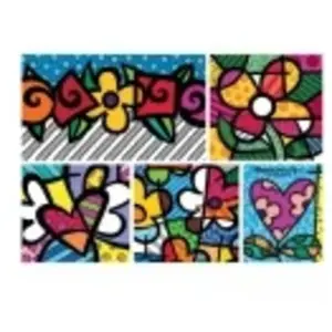 Bluebird Puzzle Romero Britto - Collage: Hearts and Flowers Puzzle-F-9...