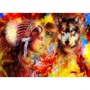 Grafika La Femme Indienne et le Loup F-32304 pas cher