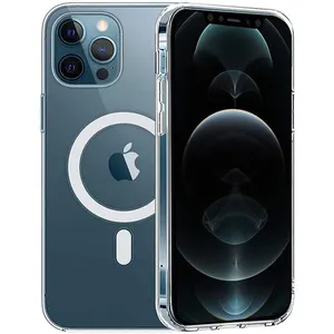 Coque pour iPhone 12 PRO (6,1) - Silicone Transparent avec Cercle magnétique intégré Phonillico® pas cher