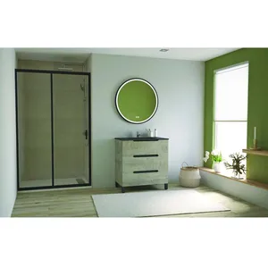 ONDEE ZEN Meuble salle de bain à poser ALASKA -80cm - Bois - 3 Tiroirs - plan vasque noir pas cher