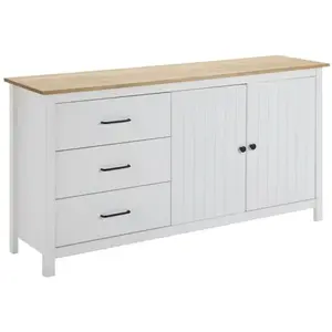 ALTOBUY TINA - Buffet Bas 2 Portes 3 Tiroirs Bois Ciré et Blanc pas cher