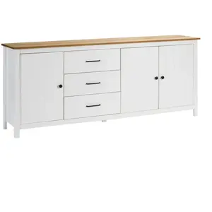 Buffet Bas - ALTOBUY - TINA - 3 Portes - 3 Tiroirs - Bois Ciré et BlancVendu parcdiscount