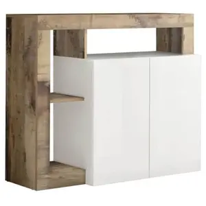 ALTOBUY ARTURO - Buffet 2 Portes Blanc Laqué Encadrement Niches Aspect Bois Antik pas cher