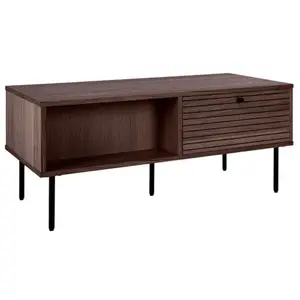 ALTOBUY LOWAN - Table basse 2 Tiroirs Effet Tasseaux Teinté Chêne Foncé pas cher