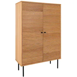 ALTOBUY LOWAN - Buffet Haut 2 Portes Effet Tasseaux Teinté Chêne Clair pas cher