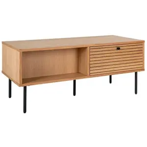ALTOBUY LOWAN - Table basse 2 Tiroirs Effet Tasseaux Teinté Chêne Clair pas cher