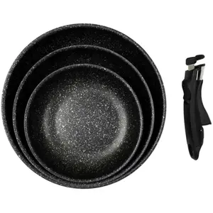 ALTOBUY Set de 3 poêles en aluminium revêtement effet pierre avec 1 po... pas cher