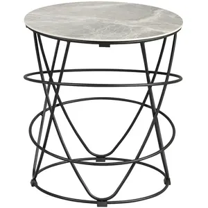 Bout de Canapé Rond Cathleen - ALTOBUY - Plateau Céramique - Acier Laqué Anthracite - Contemporain Design pas cher