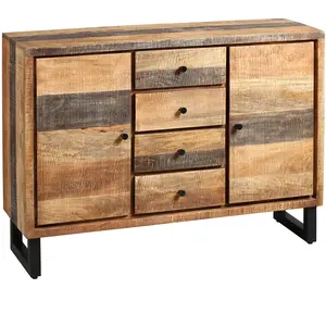 Altobuy Odilon - Buffet 2 Portes 4 Tiroirs Acier et Bois MassifVendu parcdiscount