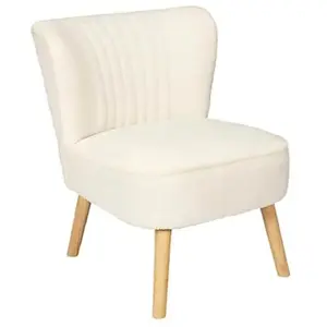 ALTOBUY KELIOS - Fauteuil en Tissu Bouclettes Blanc Pieds Bois NaturelVendu parcdiscount