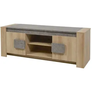 ALTOBUY FANNY - Meuble TV 2 Portes Aspect Bois et Pierre pas cher