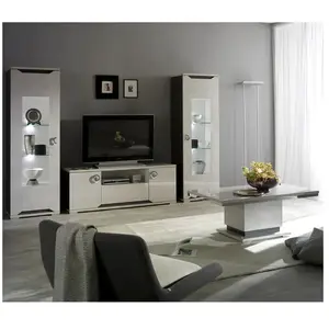 Altobuy BRISE - Ensemble Salon Moderne effet Béton Laqué Gris pas cher