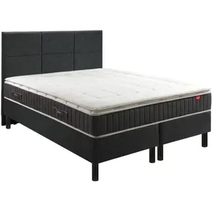 Ensemble boxspring surmatelas + matelas + sommier + tête de lit + pieds gris chiné Epeda ENCHANTEUR 180x200
