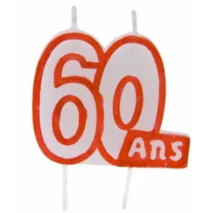 Bougie anniversaire blanc/ROUGE 60 ans pas cher