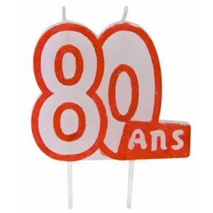 Bougie anniversaire blanc/ROUGE 80 ans pas cher