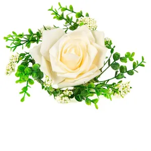 HOBI Centre de table rose et feuillage ivoire 18 cm pas cher