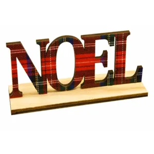HOBI Déco Lettres NOEL Tartan en bois 15 x 5 cm pas cher