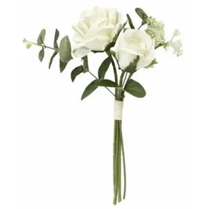 Bouquet de fleurs artificielles - - 2 Roses et 2 Eucalyptus avec Spirée - Blanc crème pas cher