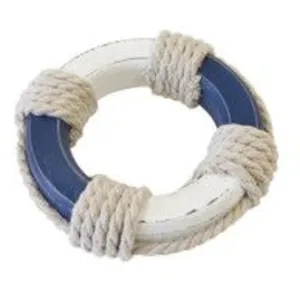 HOBI Déco Bouée de sauvetage en bois blanc/bleue 11cm pas cher