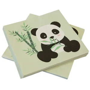 HOBI 20 SERVIETTES DE TABLE JETABLE PAPIER PANDA BAMBOU 33CM VERT Vert pas cher
