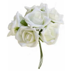 Bouquet de cortège de 6 Roses en mousse 21,5x12cm, Blanc naturel pas cher