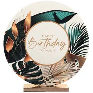 SANTEX 1 Centre de table bois anniversaire Jungle tropicale: Happy Birthday 20.5cm REF/8530 pas cher