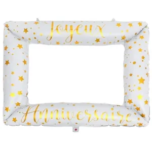 SANTEX Cadre ballon Joyeux Anniversaire rectangulaire métallisé blanc et or - Adulte - Mixte pas cher