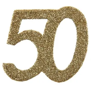 Confettis anniversaire - Non spécifié - 50 ans - Sachet de 6 - Or pailleté - Décoration de table pas cher