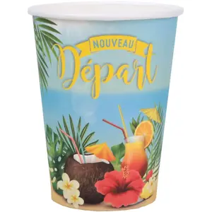 SANTEX Gobelets en carton - Multicolore - 27 cl - Plage exotique - Nouveau départ - Lot de 10 pas cher