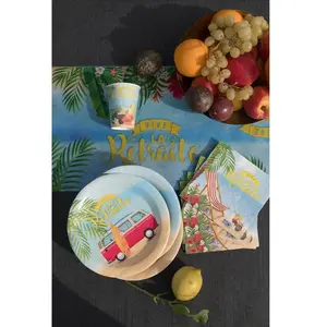 10 ASSIETTES CARTON ROND RETRAITE PLAGE Ø22.5CMVendu parcdiscount