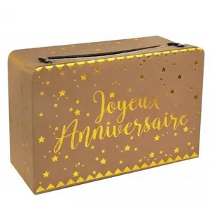 SANTEX Tirelire urne joyeux anniversaire Kraft naturelle et dorée or métallique (x1) REF/5671 pas cher