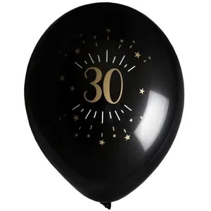 Santex verjaardag leeftijd ballonnen 30 jaar - 8x stuks - zwart/goud - 23 cm - Feestartikelen pas cher