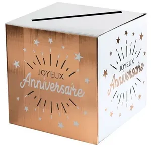 Tirelire urne joyeux anniversaire blanc et rose gold métallique (x1) REF/6652 pas cher