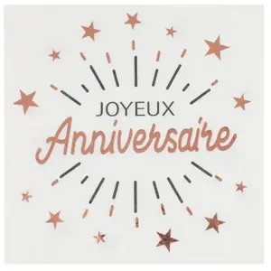 SANTEX Serviette de table joyeux anniversaire blanche et rose gold métallique (x10) REF/6649Vendu parcdiscount