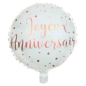 CHALAYER BALLON ALU ROND JOYEUX ANNIVERSAIRE Ø45CM ROSE GOLD pas cher