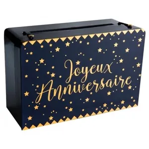 Tirelire 'Joyeux Anniversaire' Bleu Marine Métallisé - JOUR DE FETE - Rectangulaire - Elégance - Chic pas cher
