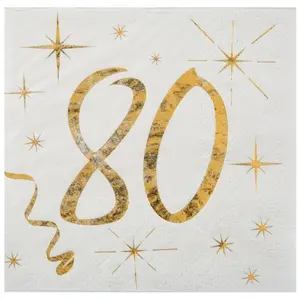 10 SANTEX 6159-80, Sachet de 20 petites serviettes 80 ans, métallisées OR pas cher