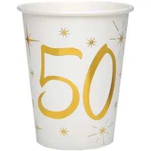 SANTEX Sachet de 10 Gobelets métallisés (blanc/Or) 50 ans pas cher