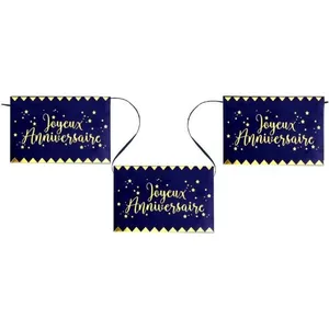 SANTEX Décoration banderole joyeux anniversaire bleu marine et doré or 5m (x1) REF/5666 fête pas cher