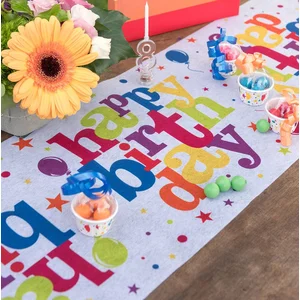 Folat Multicolor Happy Birthday tafelloper 30 cm x 5 m. pas cher