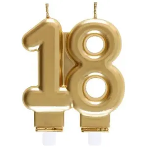 SANTEX REF/6930 -Décoration gâteau anniversaire avec bougie 18 ans or métallique (x1)Vendu parcdiscount