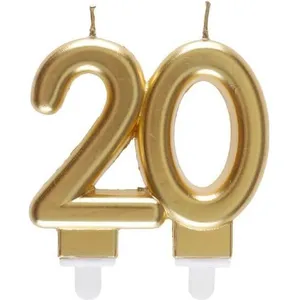 SANTEX REF/6930 -Décoration gâteau anniversaire avec bougie 20 ans or métallique (x1) pas cher