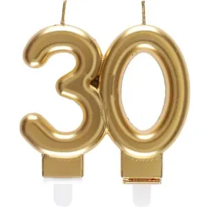 SANTEX REF/6930 -Décoration gâteau anniversaire avec bougie 30 ans or métallique (x1) pas cher