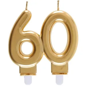 SANTEX REF/6930 -Décoration gâteau anniversaire avec bougie 60 ans or métallique (x1) pas cher