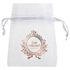 SANTEX Sachet organdi mariage Just Married blanc et rose gold métallique (x6) REF/6903 pas cher