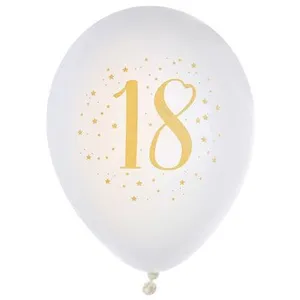 10 Ballons Joyeux Anniversaire 18 ans - Sachet de 8 ballons blanc/or pas cher
