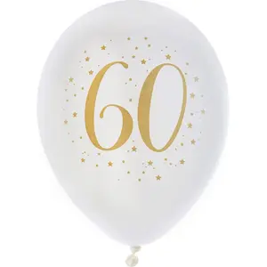 10 Ballons Joyeux Anniversaire 60 ans Blanc/or - Sachet de 8 - Ballon classique - Hélium pas cher