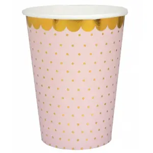 Santex feest wegwerp bekertjes - stippen - 10x stuks - 270 ml - roze/g...Vendu parcdiscount